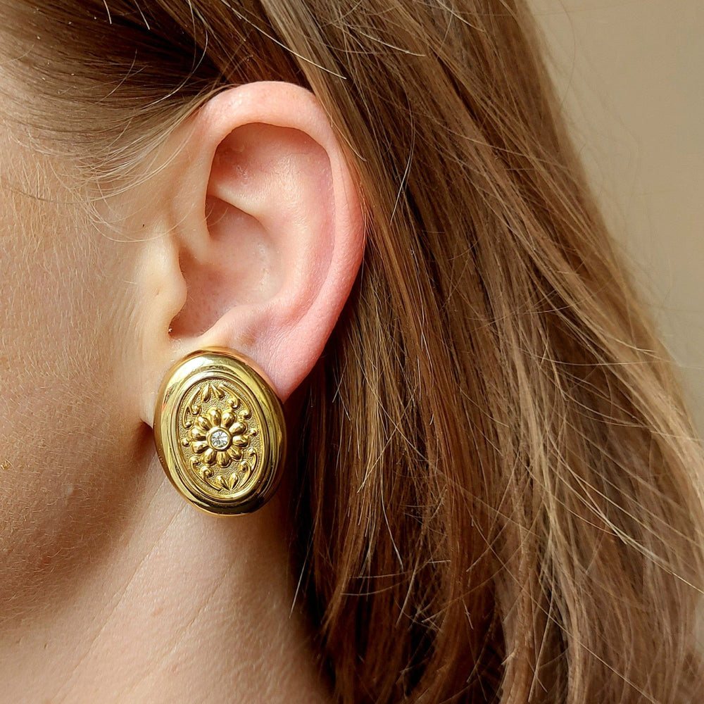 Statement Earring Default Vintage Statement Oval Crystal Clip-On Earrings Orelia Jewellery