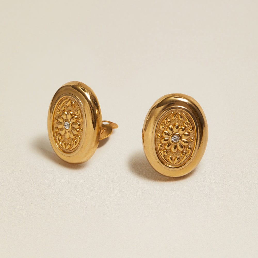 Statement Earring Default Vintage Statement Oval Floral Crystal Clip-On Earrings Orelia Jewellery
