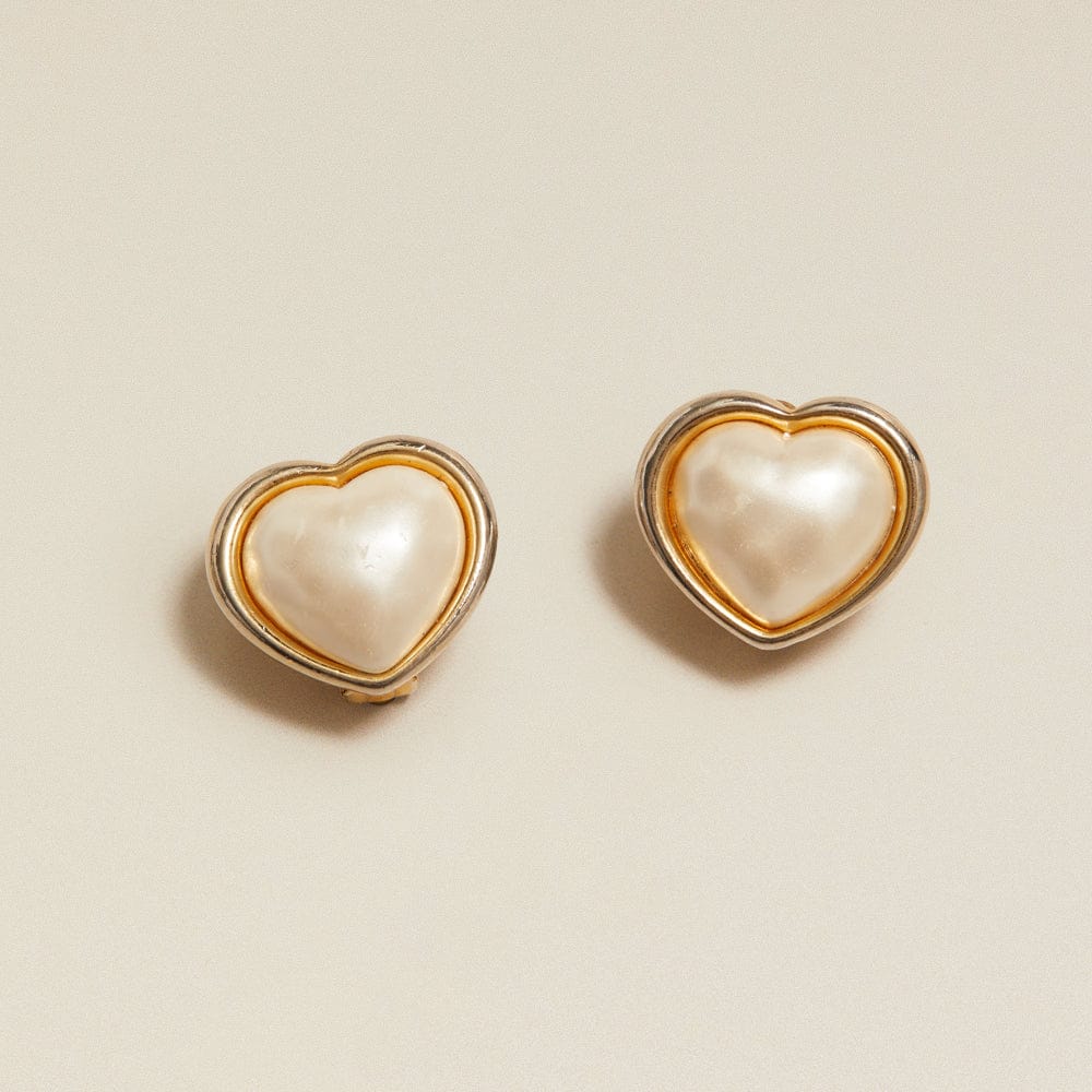 Statement Earring Default Vintage Statement Pearl Heart Clip-On Earrings Orelia Jewellery