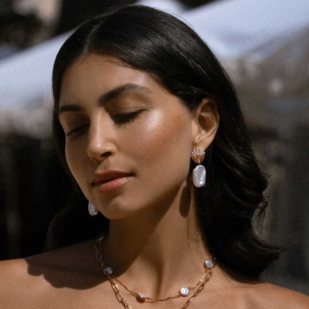 Statement Earring Embellished Shell & Pearl Drop Earrings Orelia Jewellery