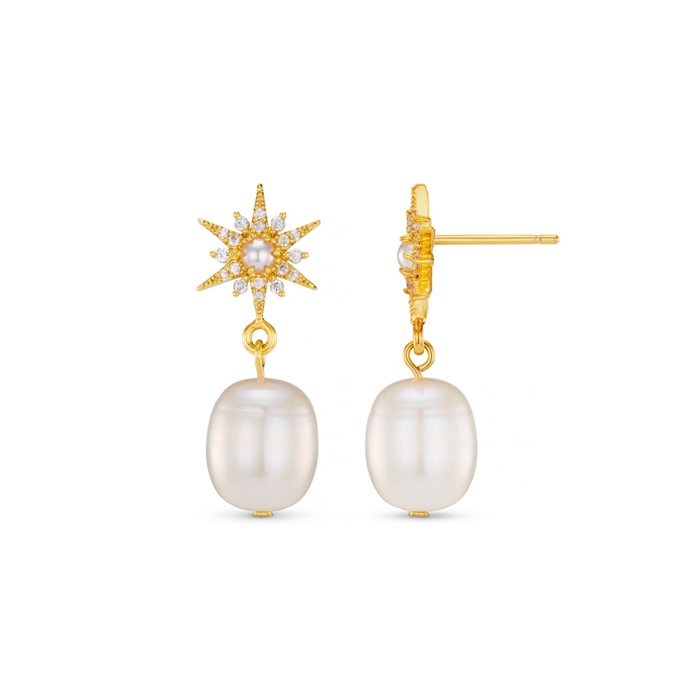 Statement Earring ONE Pavé Starburst & Pearl Drop Earrings Orelia Jewellery