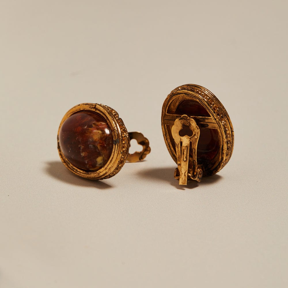 Statement Earring ONE Vintage Carnelian Domed Clip-On Earrings Orelia Jewellery