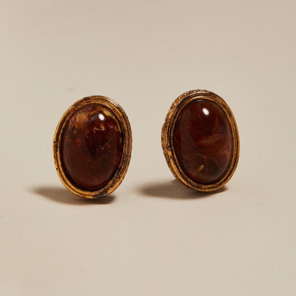 Statement Earring ONE Vintage Carnelian Domed Clip-On Earrings Orelia Jewellery
