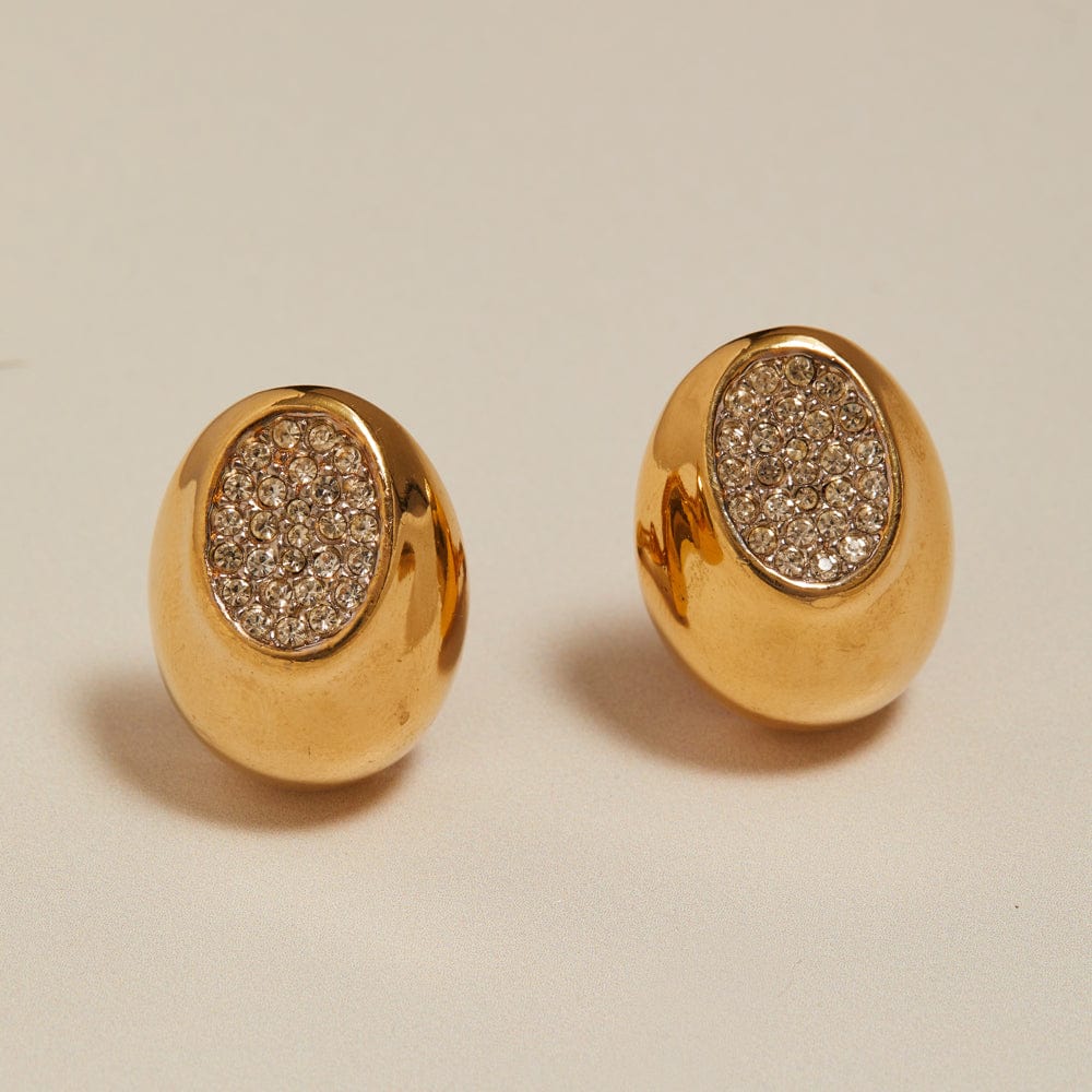 Statement Earring ONE Vintage Crystal Paved Domed Clip-On Earrings Orelia Jewellery