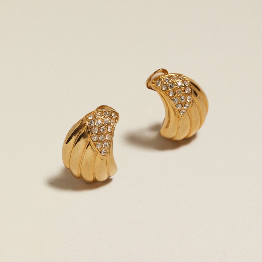 Statement Earring ONE Vintage Statement Fan & Pavé Clip-On Earrings Orelia Jewellery