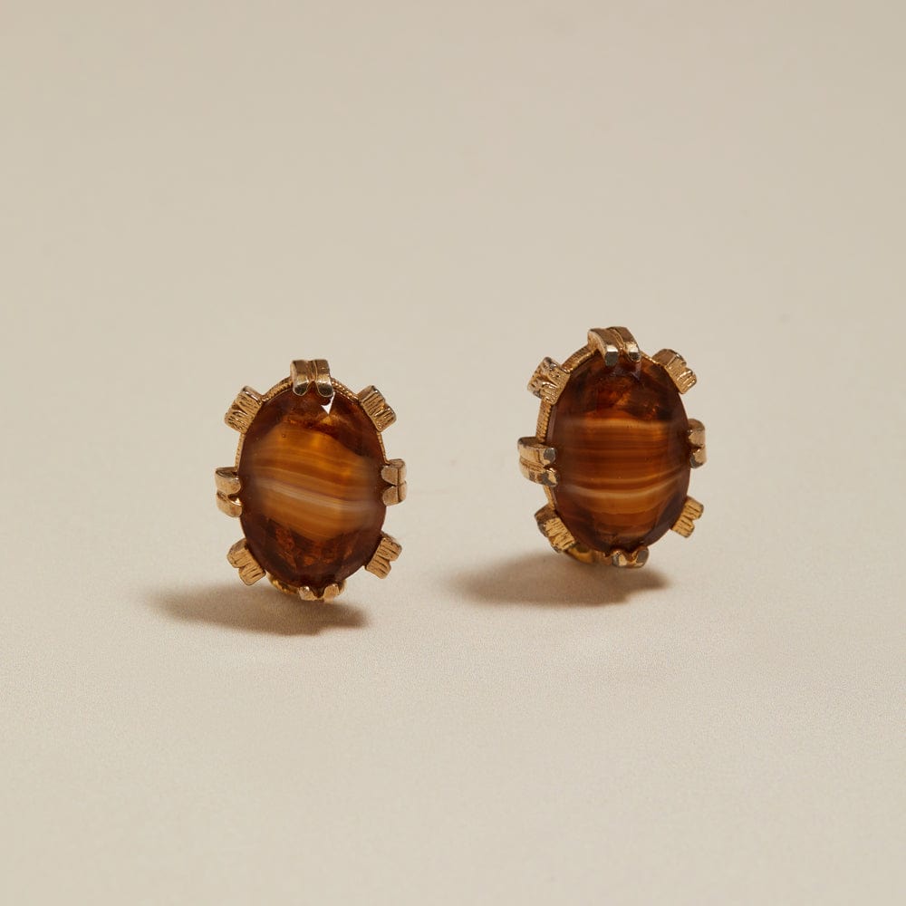 Statement Earring ONE Vintage Tiger's Eye Clip On Earrings Orelia Jewellery