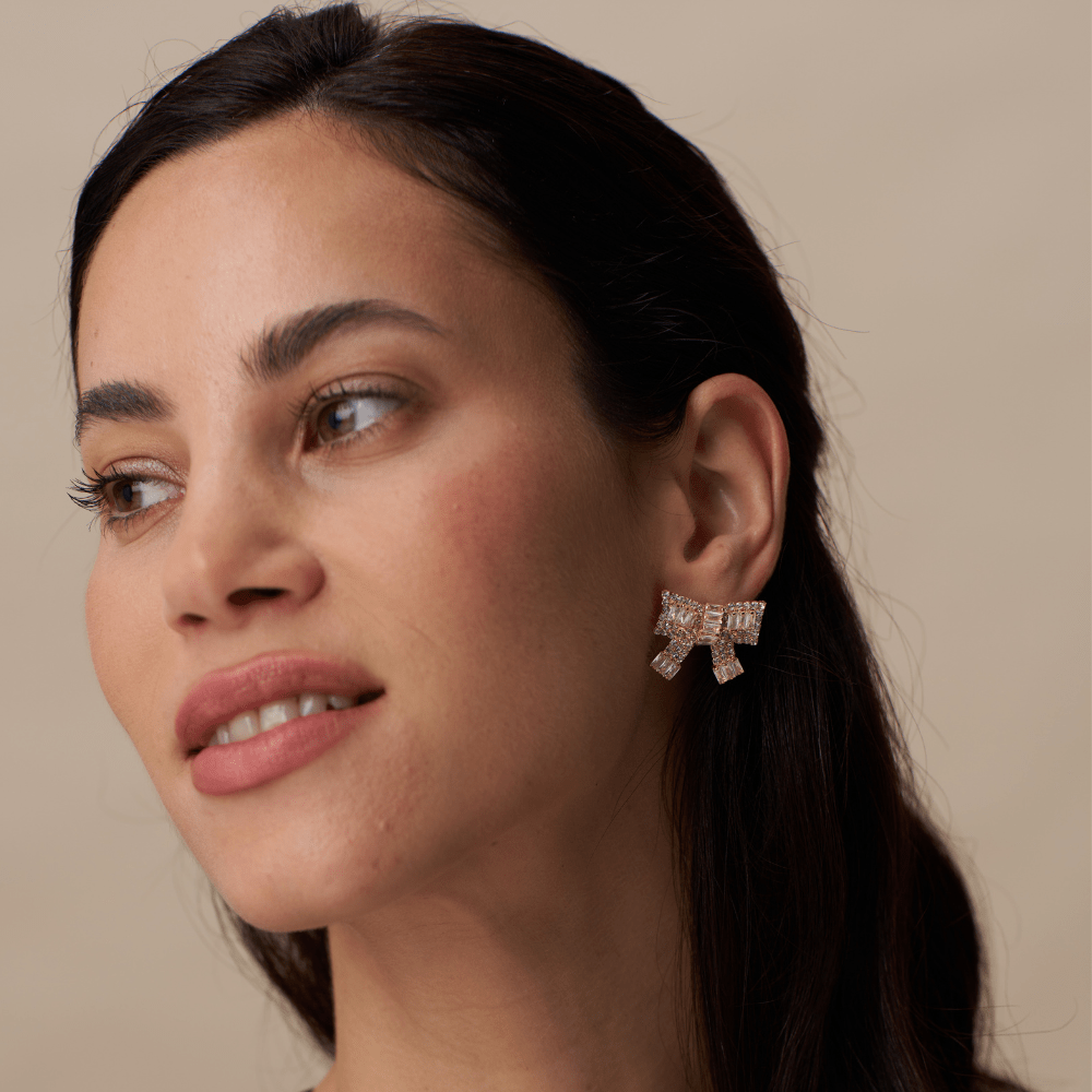 Statement Earring Pave Baguette Embellished Bow Earrings Orelia Jewellery