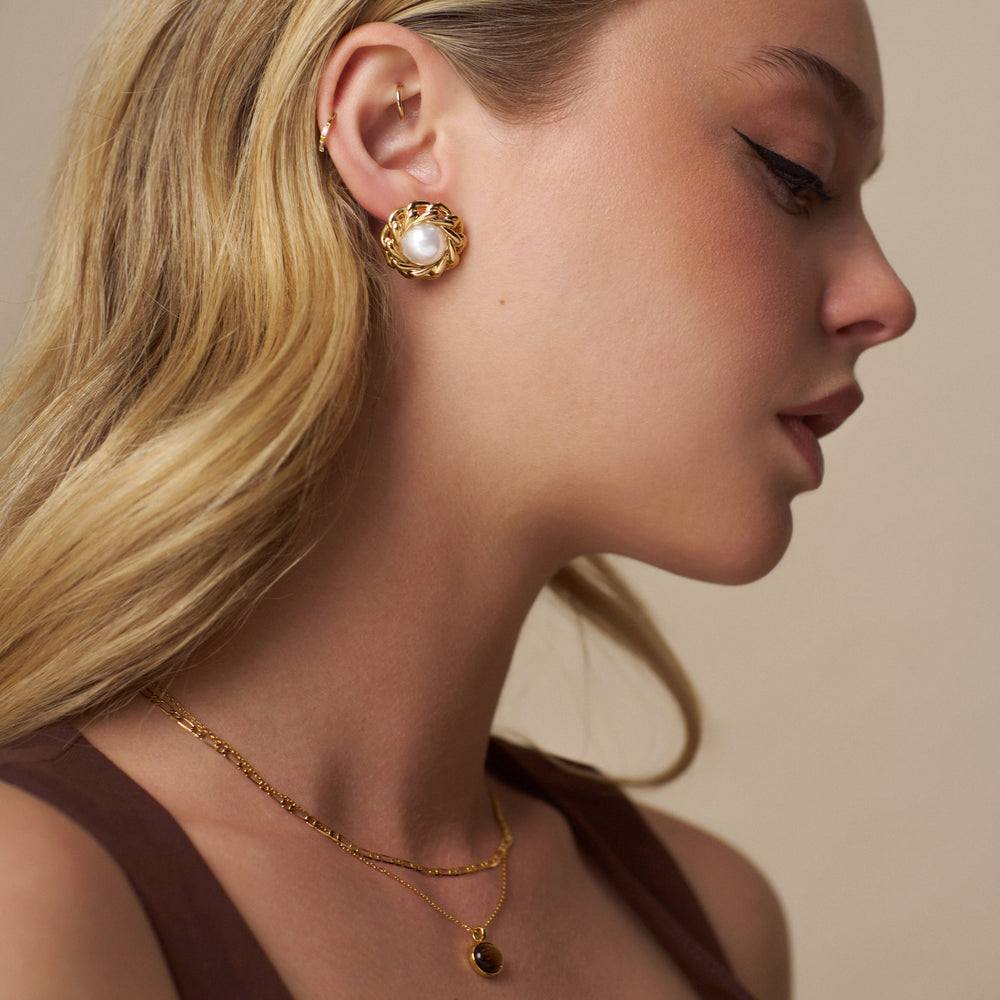 Statement Earring Statement Pearl & Chain Stud Earrings Orelia Jewellery