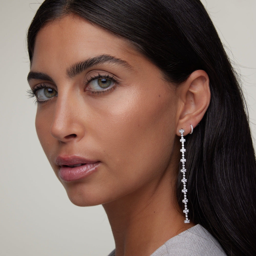 Statement Earrings Baguette & Cupchain Long Drop Earrings Orelia Jewellery