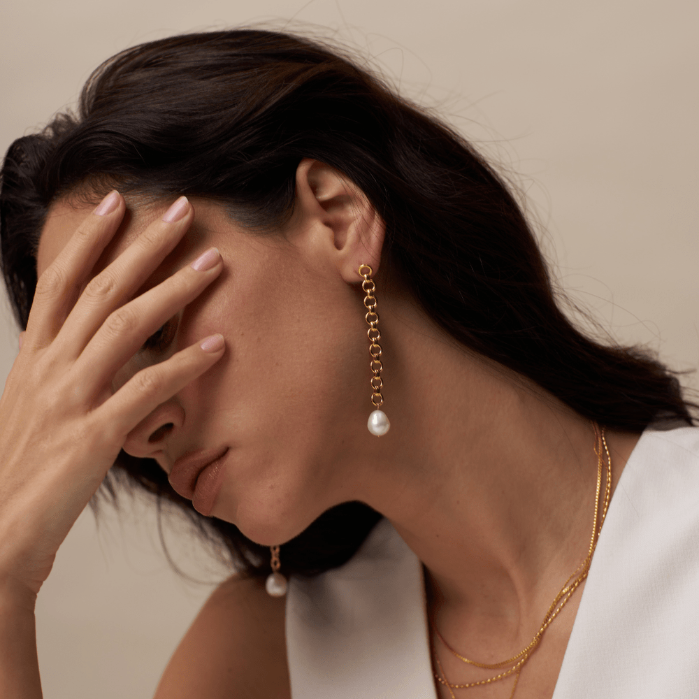 Statement Earrings Chain & Pearl Drop Earrings Orelia Jewellery