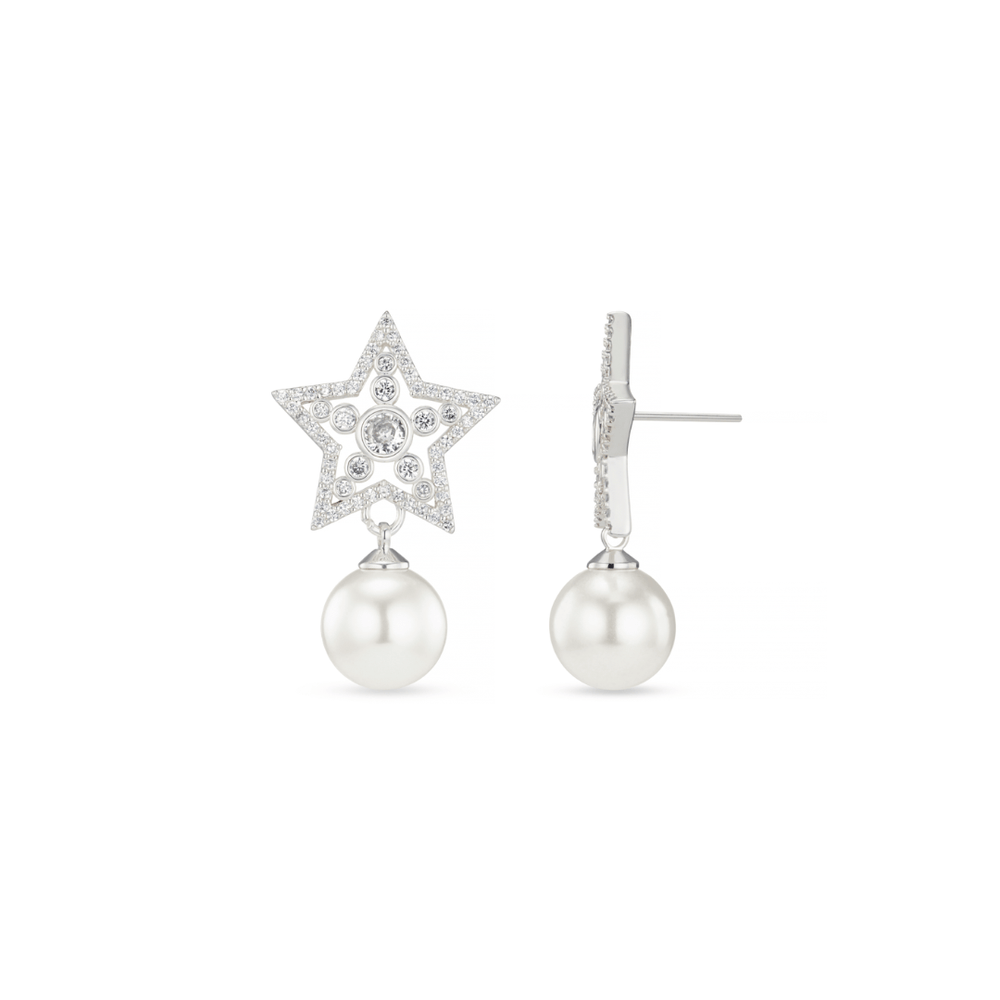 Statement Earrings Crystal Star & Pearl Drop Earrings Orelia Jewellery