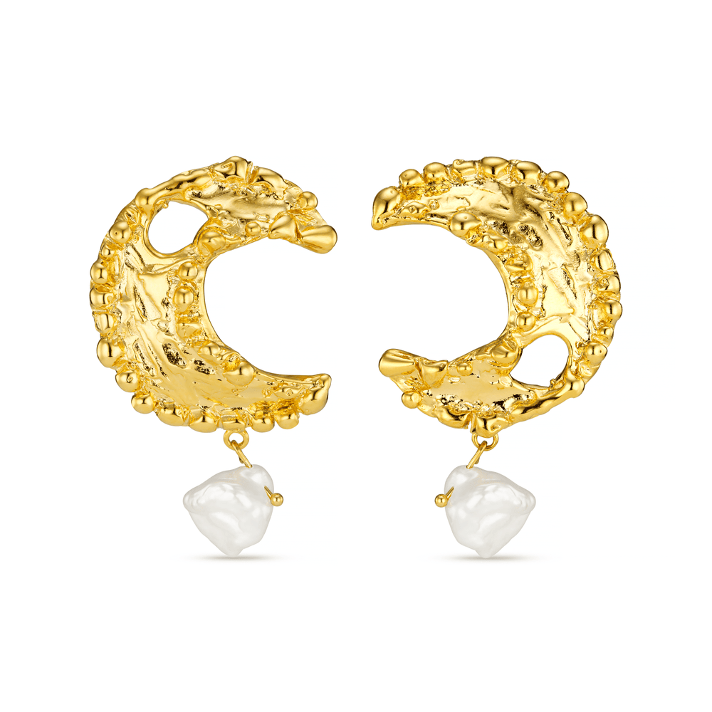 Statement Earrings Molten Moon & Pearl Drop Statement Earrings Orelia Jewellery