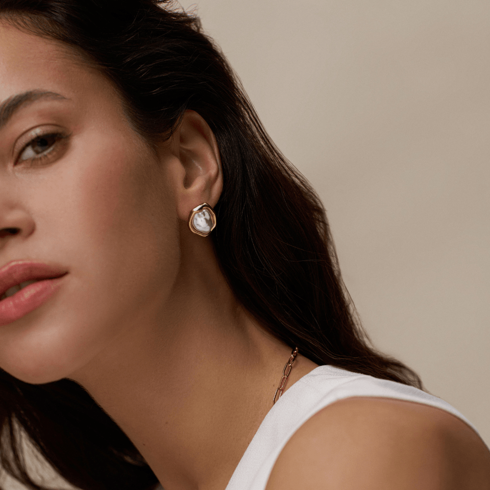 Statement Earrings Organic Molten Pearl Stud Earrings Orelia Jewellery