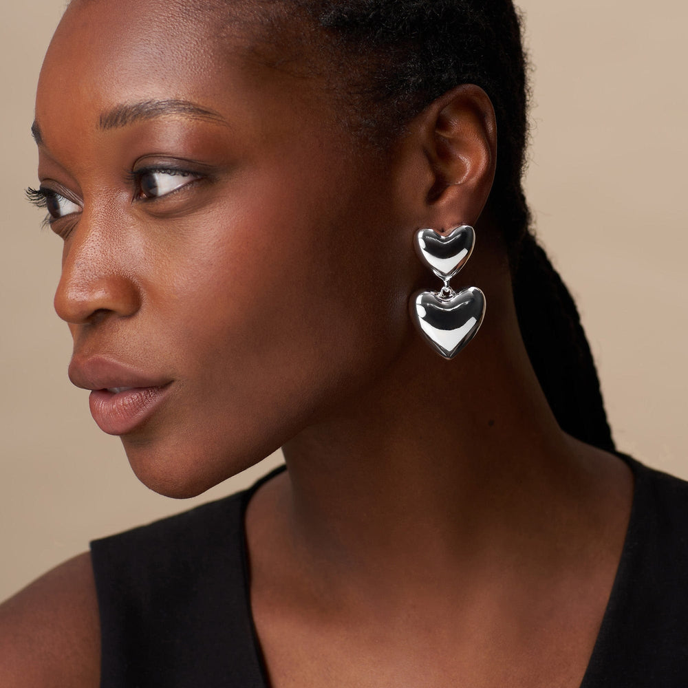Statement Earrings Statement Voluminous Heart Drop Earrings - Silver Orelia Jewellery