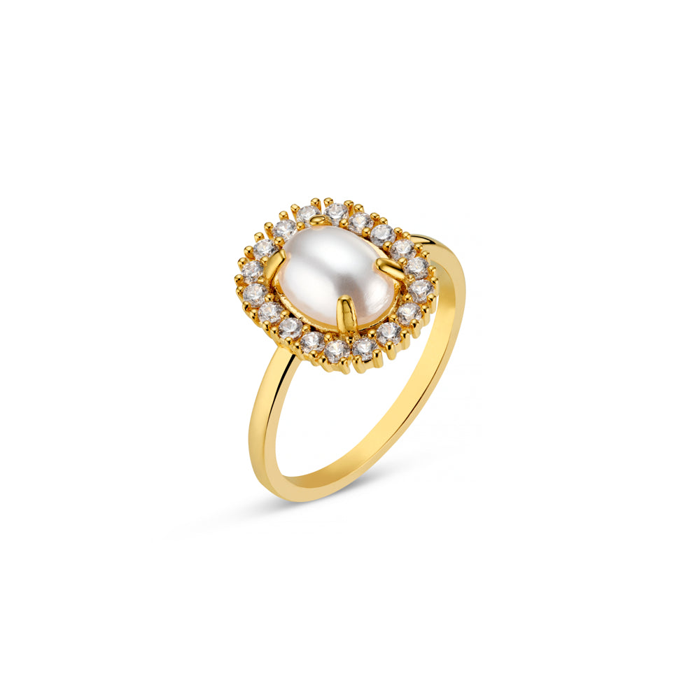 Statement Ring M/L Pearl & Pavé Statement Ring Orelia Jewellery