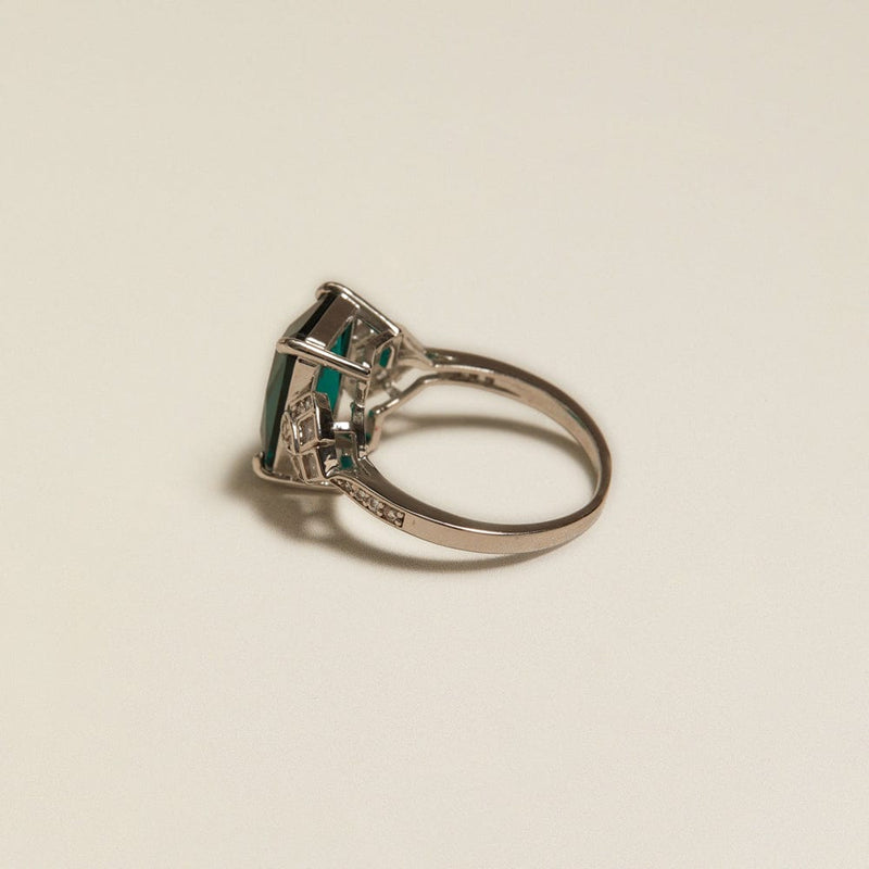Statement Ring ONE Vintage Green Square Crystal Silver Ring Orelia Jewellery