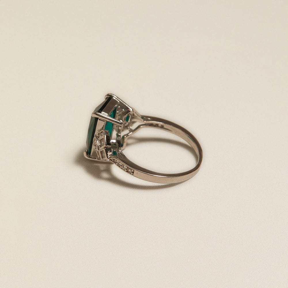 Statement Ring ONE Vintage Green Square Crystal Silver Ring Orelia Jewellery