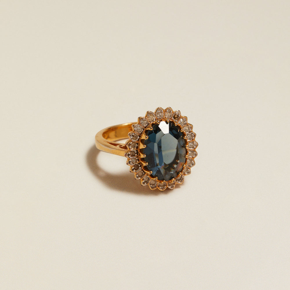 Statement Ring ONE Vintage Pavé & Navy Stone Ring Orelia Jewellery