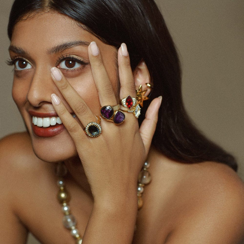 Statement Ring ONE Vintage Pavé & Navy Stone Ring Orelia Jewellery