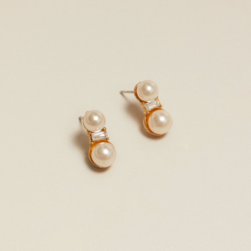 Stud Earrings Default Vintage Double Pearl & Crystal Stud Earrings Orelia Jewellery