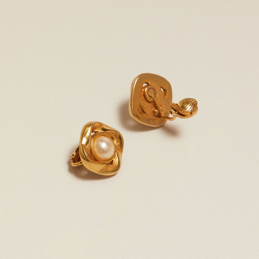 Stud Earrings Default Vintage Petite Square Pearl Clip-On Earrings Orelia Jewellery