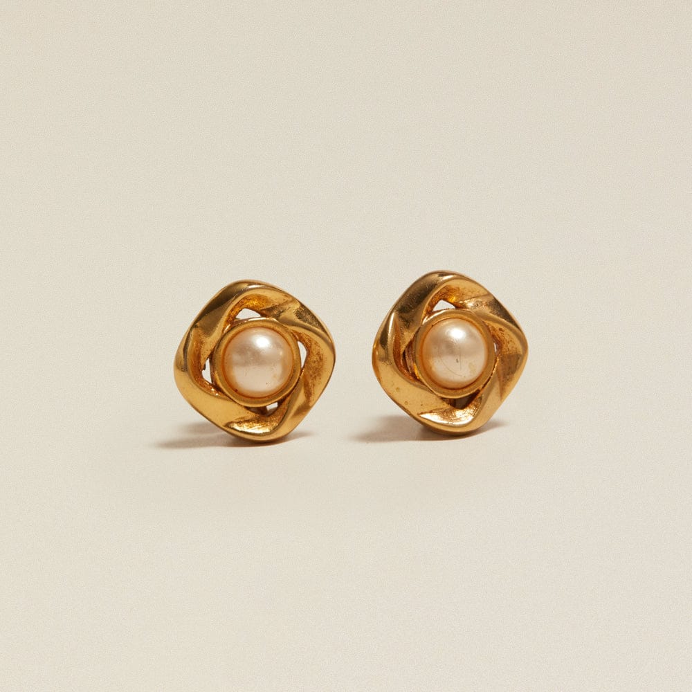 Stud Earrings Default Vintage Petite Square Pearl Clip-On Earrings Orelia Jewellery