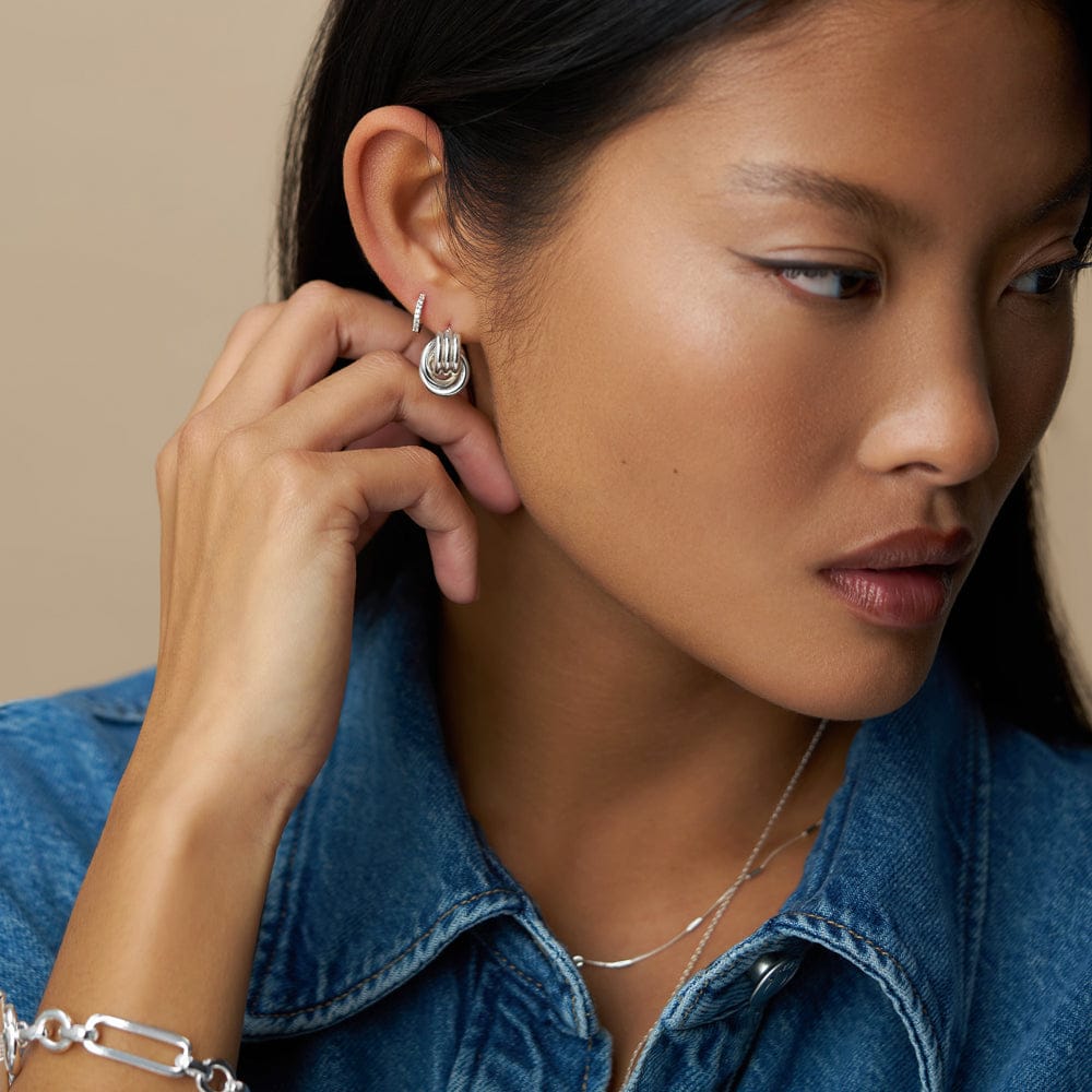 Stud Earrings ONE Mini Polished Interlocking Earrings - Silver Orelia Jewellery