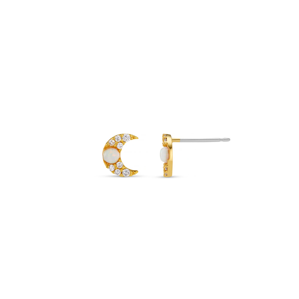 Stud Earrings ONE Pavé & Opal Moon Stud Earrings Orelia Jewellery