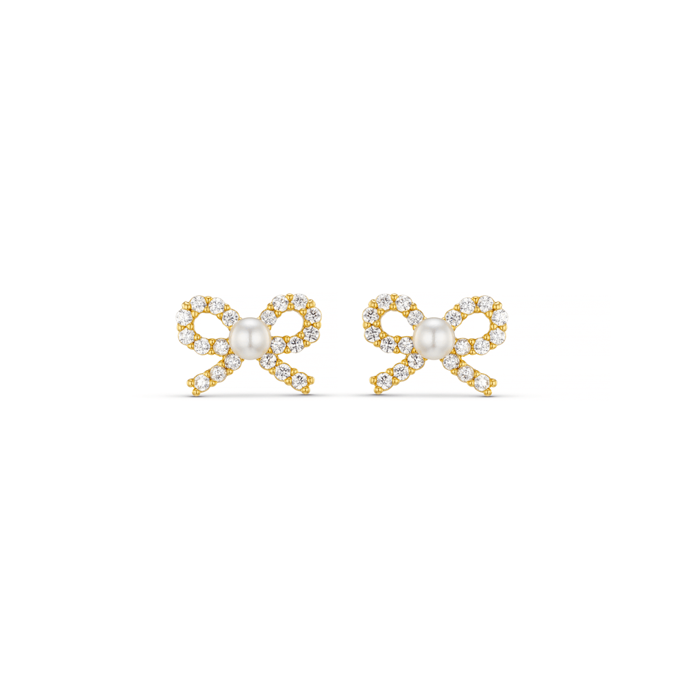 Stud Earrings Pearl & Crystal Bow Stud Earrings Orelia Jewellery