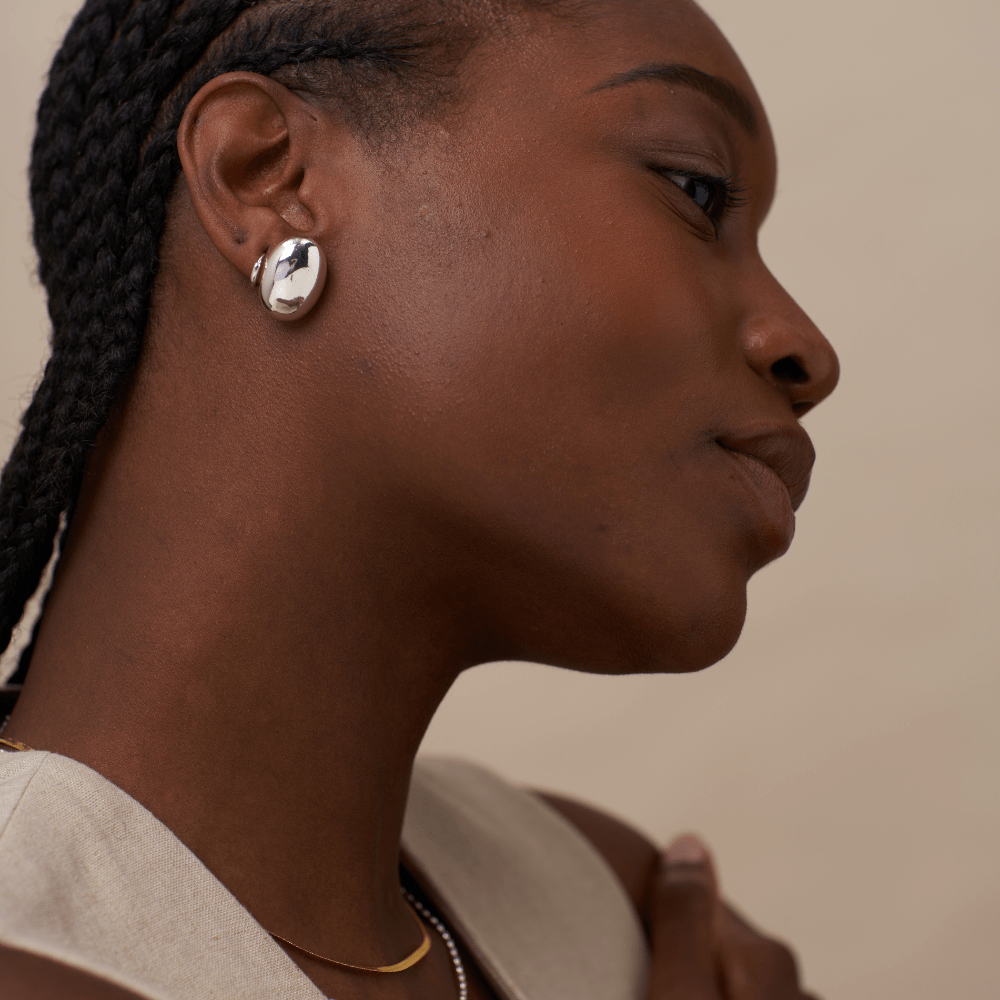 Stud Earrings Polished Domed Oval Stud Earrings - Silver Orelia Jewellery