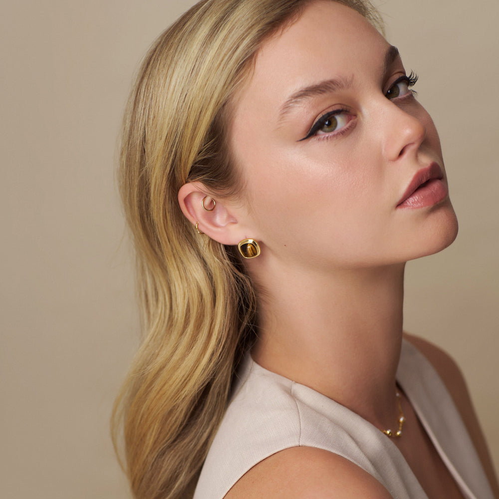 Stud Earrings Semi-Precious Tigers Eye Square Stud Earrings Orelia Jewellery