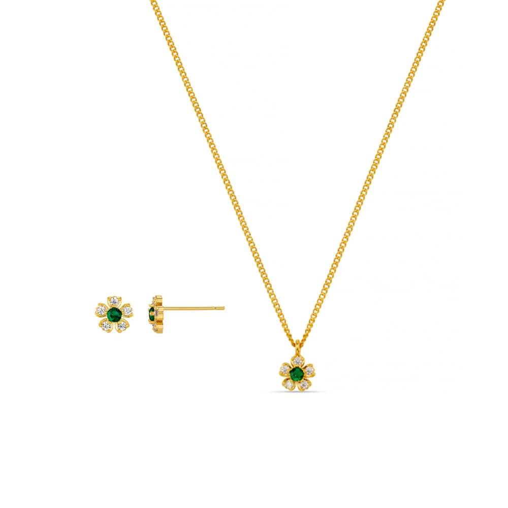 Style Sets ONE Crystal Emerald Flower Earrings & Necklace Jewellery Set Orelia Jewellery