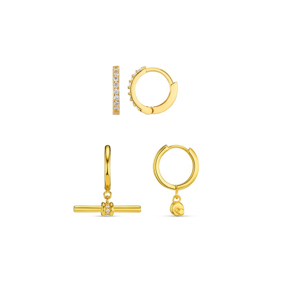 Style Sets ONE Crystal T-Bar & Pavé Micro Hoop Earring Jewellery Set Orelia Jewellery