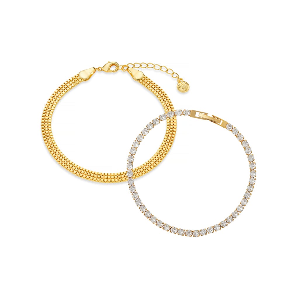 Style Sets ONE Crystal Tennis & Box Chain Wrist Stacking Set Orelia Jewellery