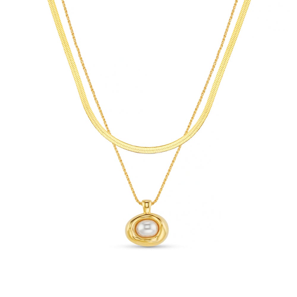 Style Sets ONE Molten Pearl & Flat Snake Chain Necklace Jewellery Set Orelia Jewellery