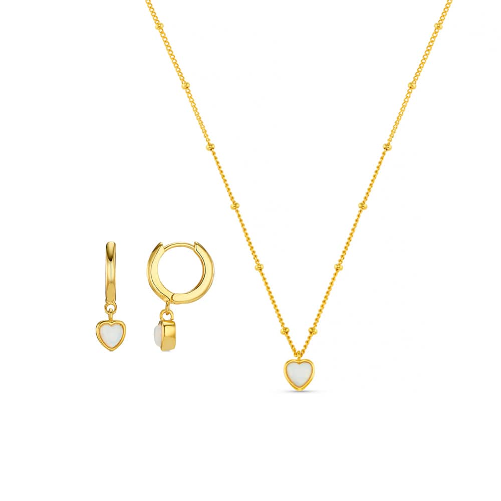 Style Sets ONE Opal Heart Drop Huggie Hoop Earrings & Necklace Jewellery Set Orelia Jewellery