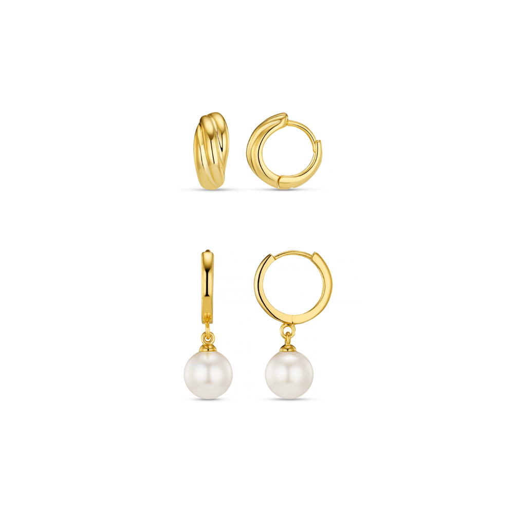 Style Sets ONE Pearl Drop & Twist Micro Huggie Hoop Earring Jewellery Set Orelia Jewellery