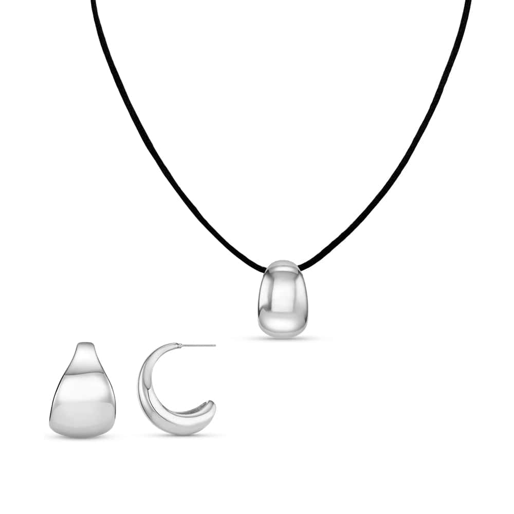 Style Sets ONE Statement Tapered Metal Earrings & Cord Necklace Jewellery Set Orelia Jewellery