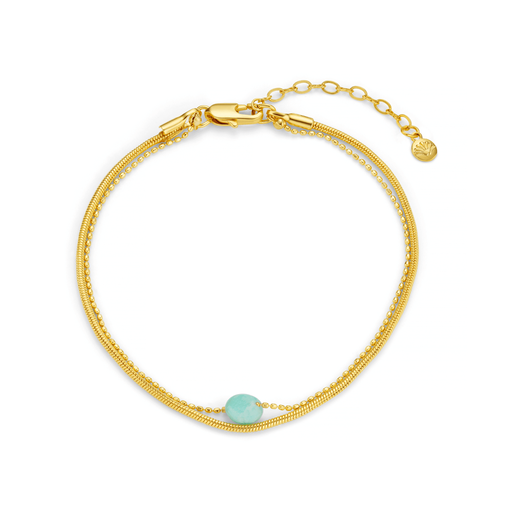 Wristwear Aquamarine Semi Precious 2-Row Snake Chain Bracelet Orelia Jewellery
