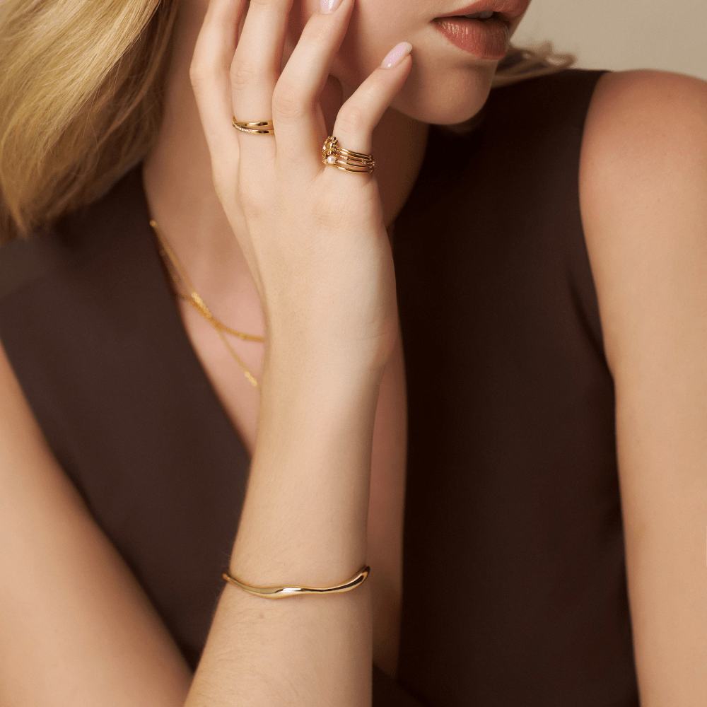Model Wearing Wristwear Fine Wave Bangle Orelia Jewellery