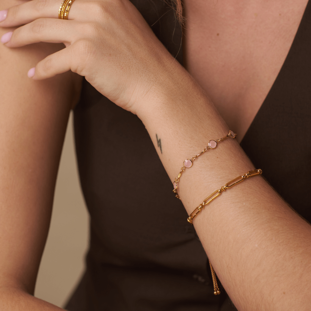 Model Wearing Wristwear Long Link Chain Slider Bracelet Orelia Jewellery
