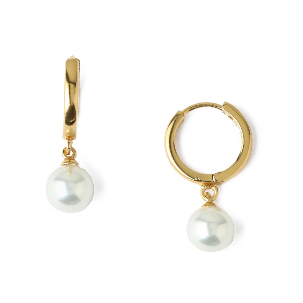 Pearl Drop Huggie Hoop Earrings - Gold