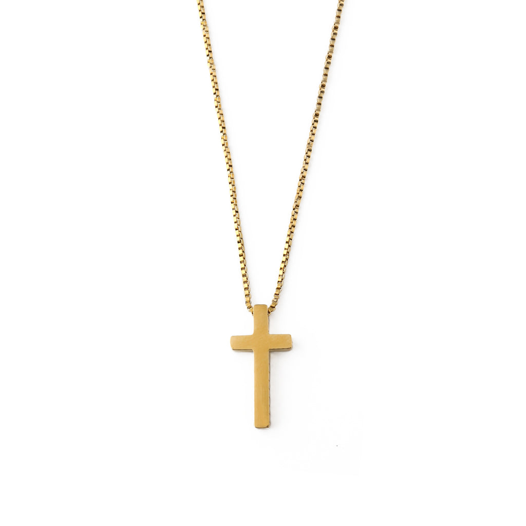 Ridged Cross Necklace - Gold
