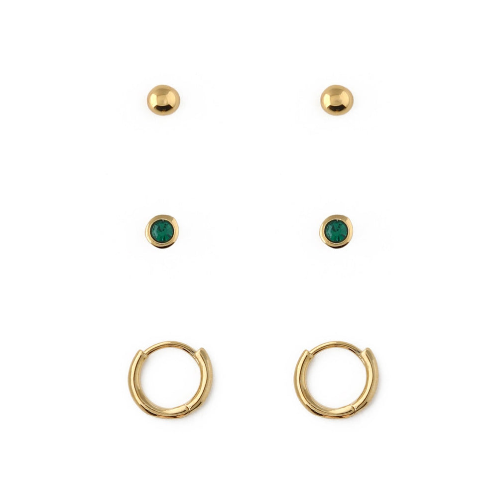 Emerald Stud & Hoop Earrings 3 Pack Made With Swarovski® Crystals - Orelia London