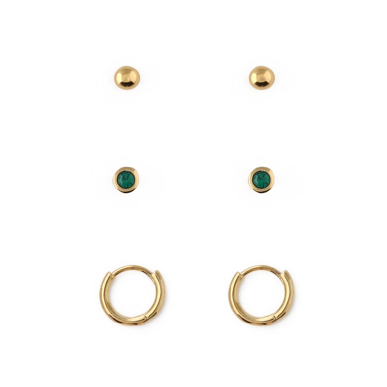 Emerald Stud & Hoop Earrings 3 Pack Made With Swarovski® Crystals