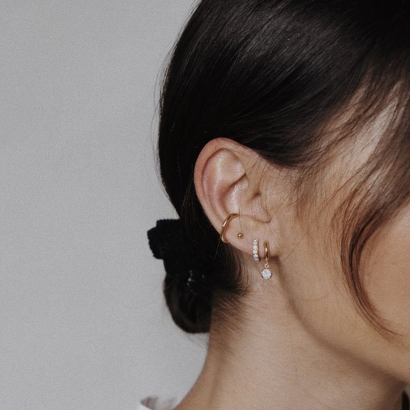 White Opal Drop Huggie Hoop Earrings Made With Swarovski® Crystals - Gold - Orelia London