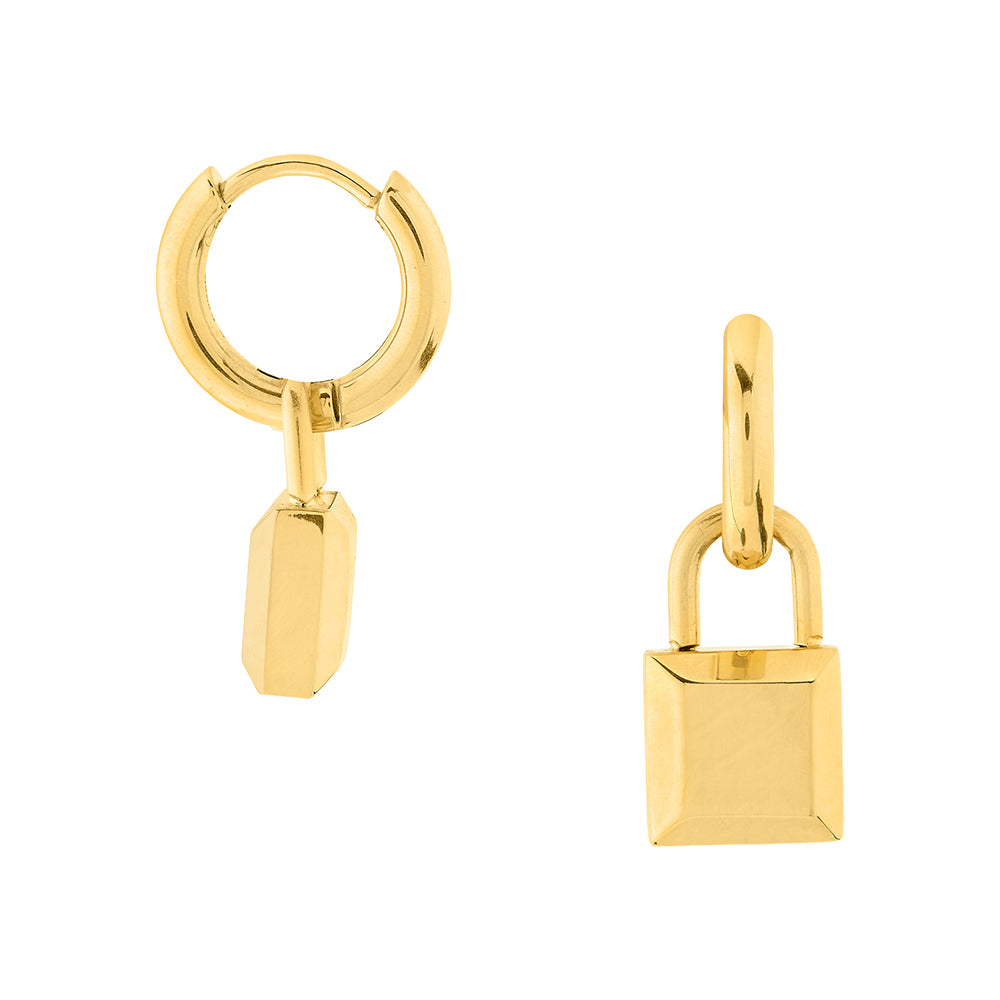LUXE Square Padlock Huggie Hoop Earrings Gold