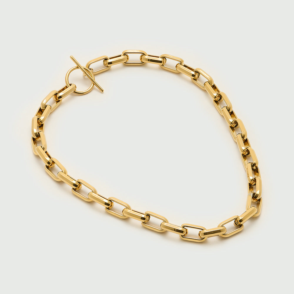 LUXE Rectangle Link T-Bar Necklace - Gold