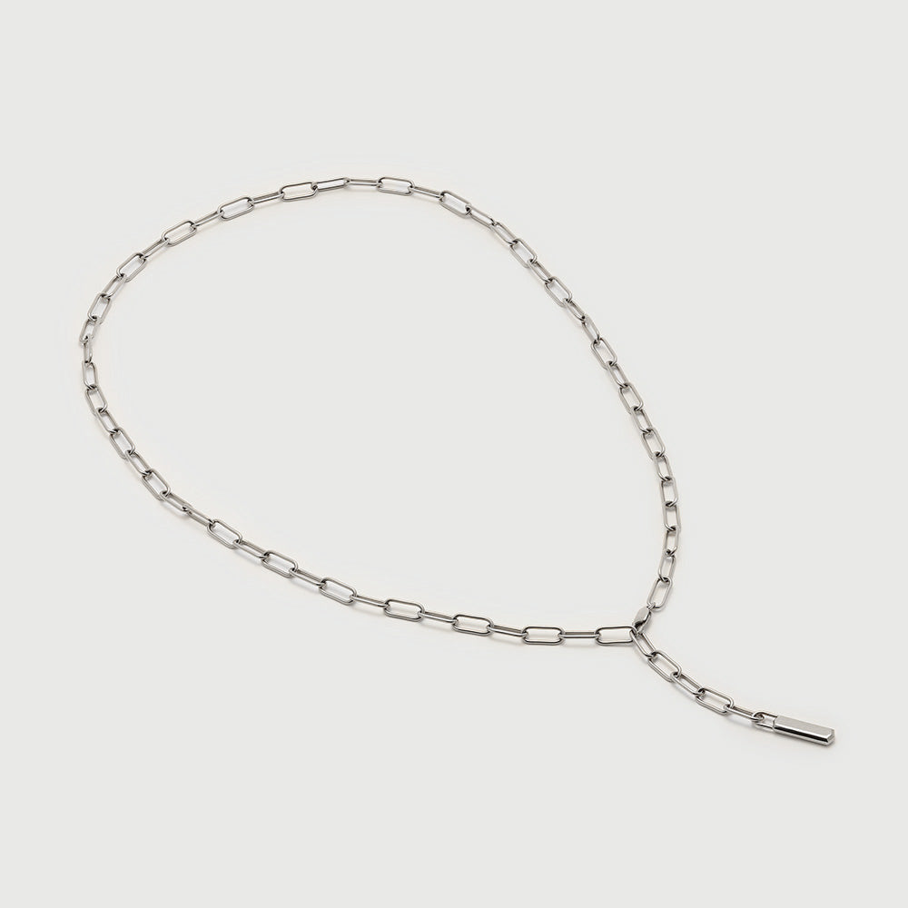 LUXE Bevelled Edge Tag Lariat Necklace Silver