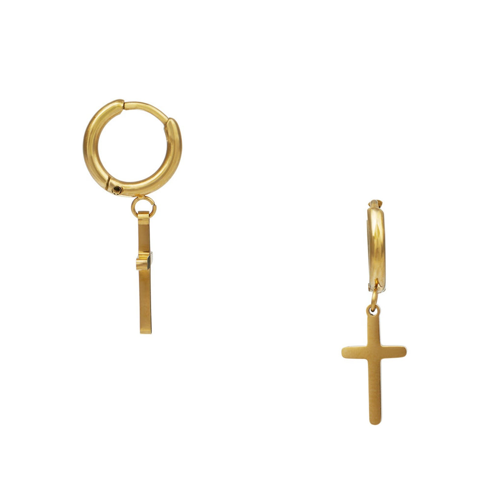 Cross Charm Hoop Earrings - Gold - Orelia London